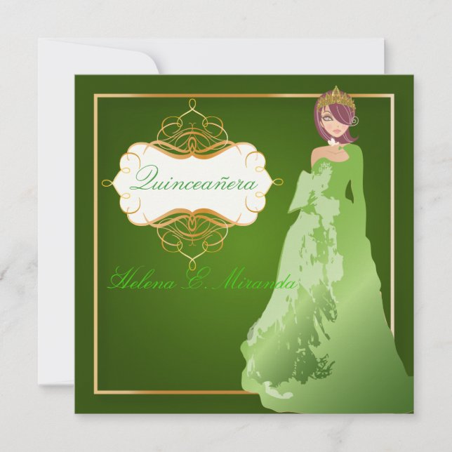 PixDezines Emerald Tiara/gown Quinceañera Inbjudningar (Framsida)