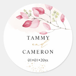 PixDezines Enkla Vattenfärg Rosa Gummiträd Eukalyp Runt Klistermärke