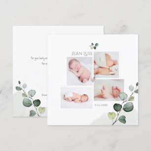 PixDezines Eucalyptus Simple Birth Notice Inbjudningar