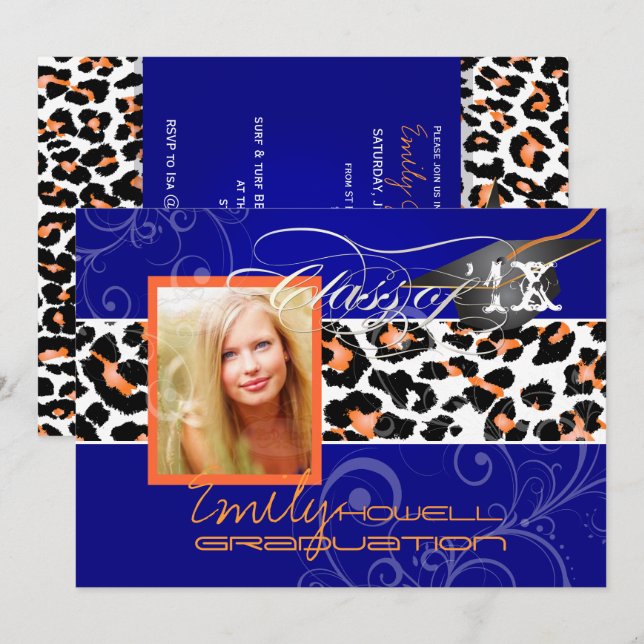PixDezines  Examen Orange Leopard/DIY färg Inbjudningar (Fram/baksida)