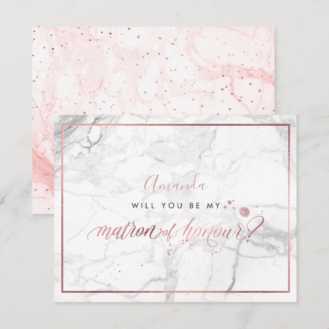 PixDezines Fals Rosa Guld Du Brudtjej Inbjudningar (Fram/baksida)