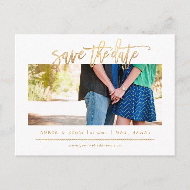 PixDezines Falsk Guld Modern Borstskrift Meddelande Vykort (Framsida)