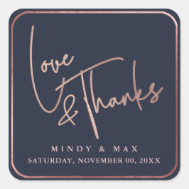 PixDezines FALSK ROSÉGULD KÄRLEK+TACK|DIY FÄRG Fyrkantigt Klistermärke