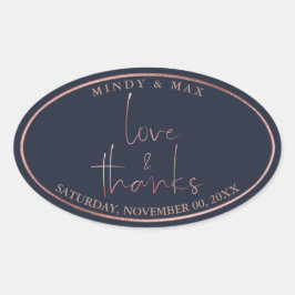 PixDezines FALSK ROSÉGULD KÄRLEK+TACK|GÖR DET SJÄL Ovalt Klistermärke