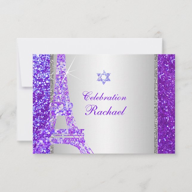 PixDezines falska glitter Eiffel Bar/Bat Mitzvah-f Inbjudningar (Framsida)