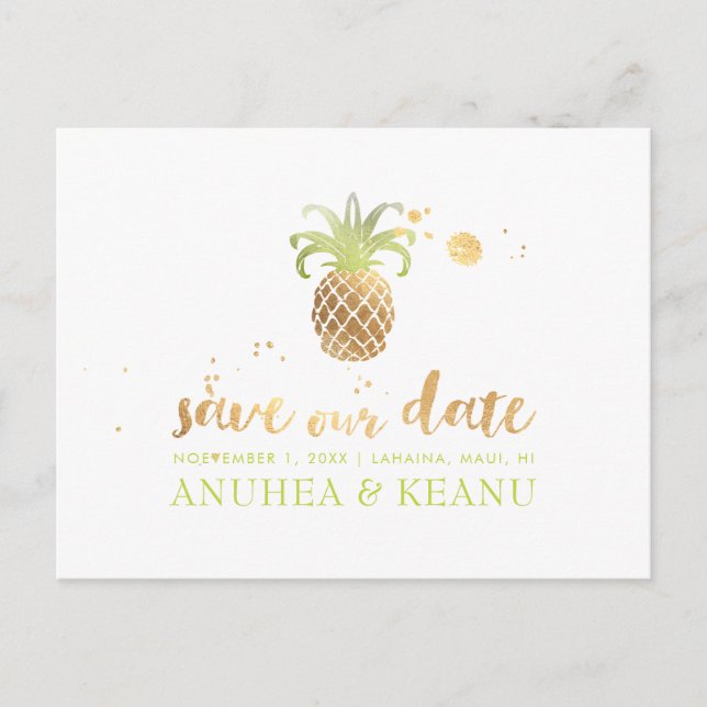 PixDezines Falska Guld Ananas/Save the Date Meddelande Vykort (Framsida)