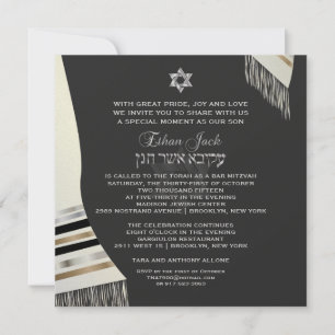 PixDezines falska siden talit mitzvah/svart+silver Inbjudningar