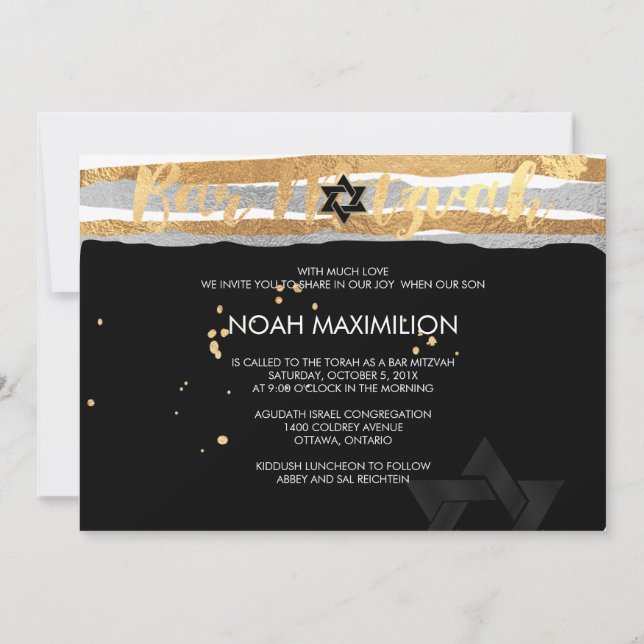 PixDezines falska silver/guld/ränder bar mitzvah Inbjudningar (Baksida)