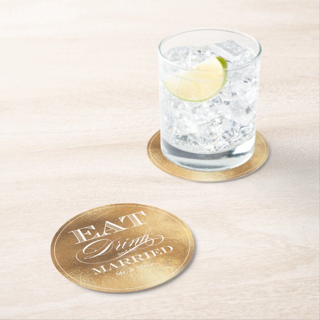 PixDezines Falskt Guld/Ät/Drick/och Bli Gift Underlägg Papper Rund (Insitu)
