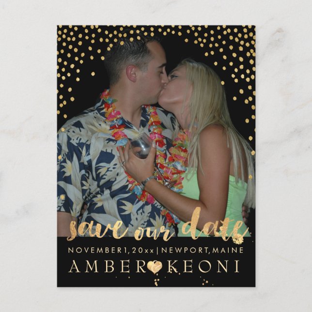 PixDezines falskt guld/konfetti/spara datum/gör-de Meddelande Vykort (Framsida)