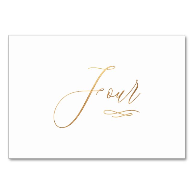 PixDezines Falskt Guld Romantisk Kalligrafi Fyra 4 Bordsnummer (Framsidan)