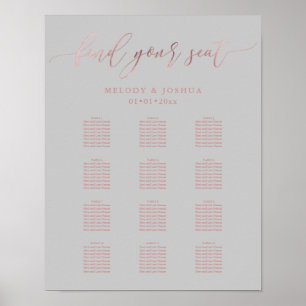 PixDezines Falskt Rosa Guld Script, Sittplatsschem Poster