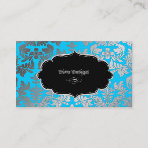 PixDezines Falskt silver barock damask aqua blå Visitkort