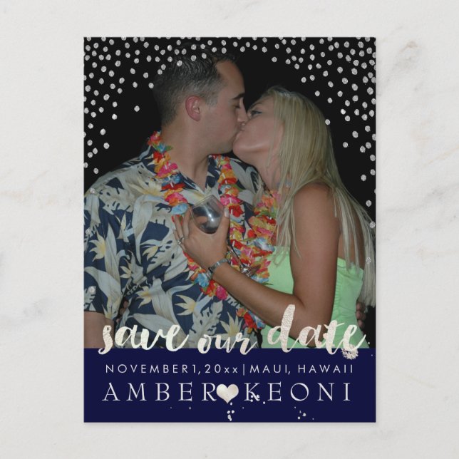 PixDezines falskt silver/konfetti/spara datum/gör- Meddelande Vykort (Framsida)