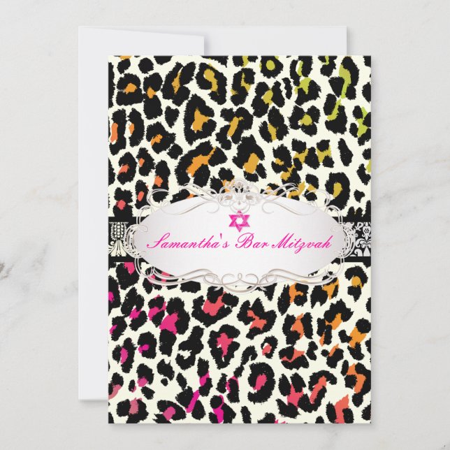 PixDezines färgglada leopardtryck/bat mitzvah Inbjudningar (Framsida)