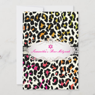 PixDezines färgglada leopardtryck/bat mitzvah Inbjudningar