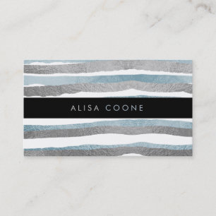 PixDezines faux blue+silver foil rand Visitkort