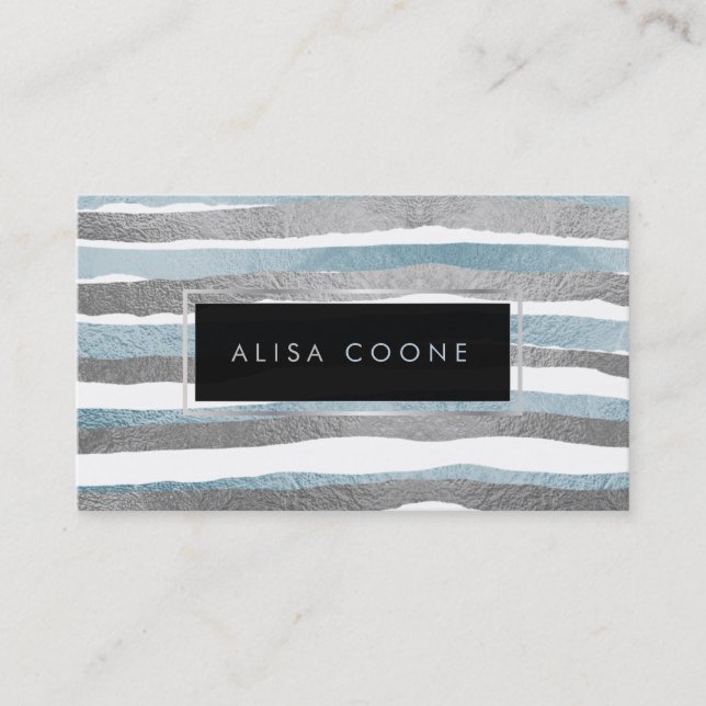 PixDezines faux blue+silver foil rand Visitkort (Framsida)
