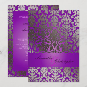 PixDezines Faux Flora Damask/Royal Lila Inbjudningar
