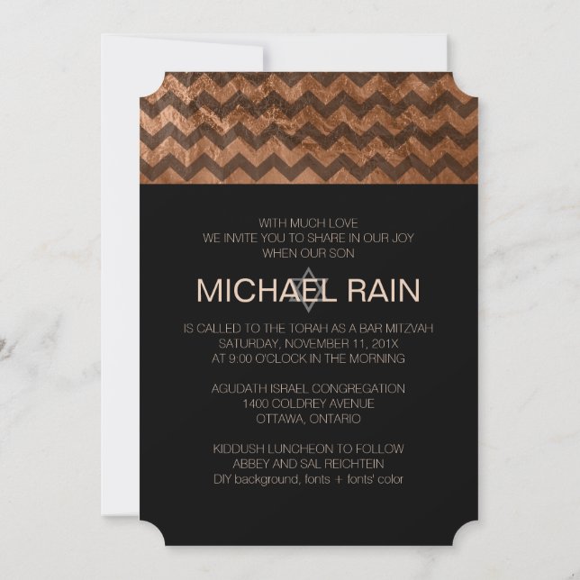 PixDezines faux foil/chevron pub mitzvah Inbjudningar (Baksida)