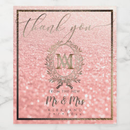 PixDezines Faux Foil Monogram+Laurel Wandeans Vinflaska Etikett