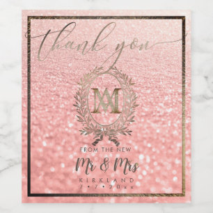 PixDezines Faux Foil Monogram+Laurel Wandeans Vinflaska Etikett