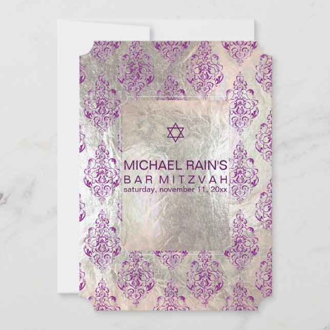 PixDezines faux foil/tunis damask pub mitzvah Inbjudningar (Framsida)