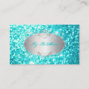 PixDezines Faux Glitter Aqua Blue Visitkort