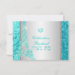 PixDezines faux glitter eiffel/mitzvah firande Inbjudningar
