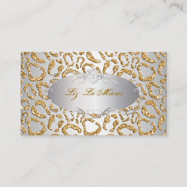 PixDezines faux glitter jaguar/faux silver Visitkort (Framsida)