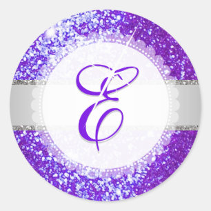 PixDezines FAUX GLITTER MONOGRAM ULTRA VIOLET Runt Klistermärke