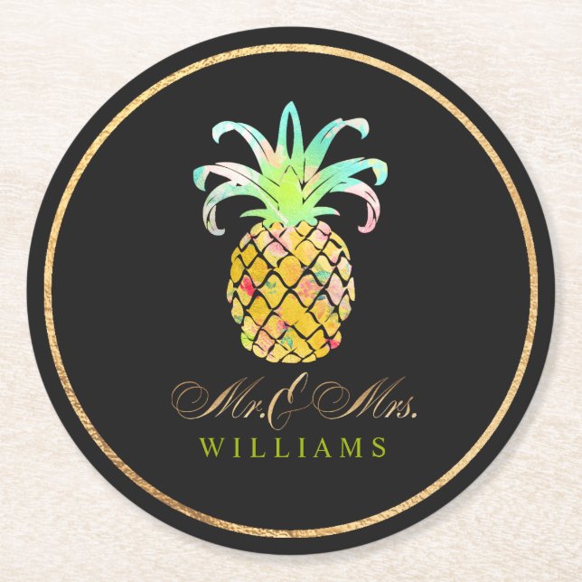 PixDezines Faux Guld/ananas Underlägg Papper Rund (Framsidan)