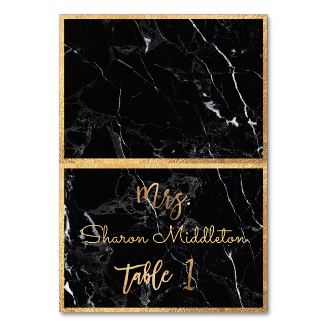 PixDezines Faux Guld Black Marble+White/Bord Card Bordsnummer (Framsidan)