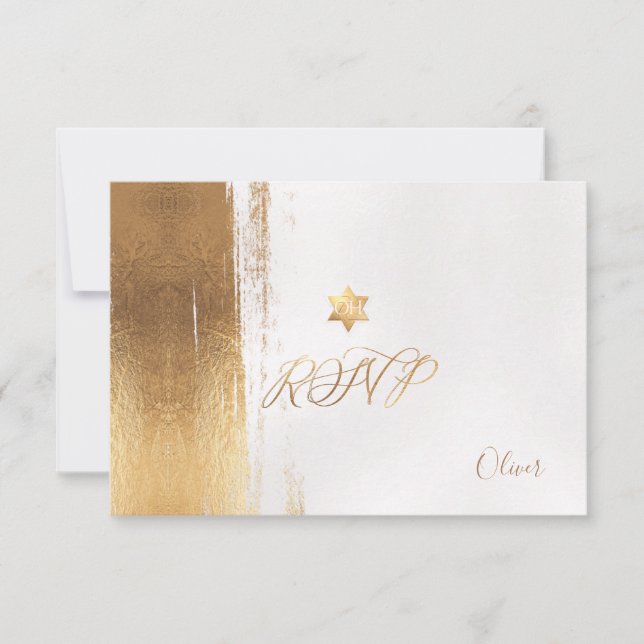 PixDezines Faux Guld Brustrokes Mitzvah ✡ OSA Kort (Framsida)