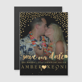 PixDezines Faux Guld confetti/Heart/Spara Datum Magnetisk Inbjudningskort