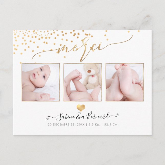 PixDezines Faux Guld Confetti//Remerciements Vykort (Framsida)