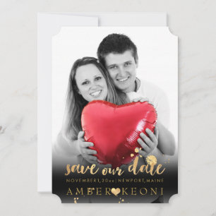 PixDezines Faux Guld Heart/Spara Date/DIY Färg Spara Datumet