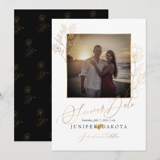 PixDezines Faux Guld Lisianthus+Delikat Gren Inbjudningar (Fram/baksida)