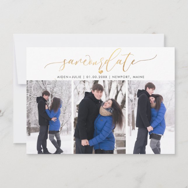 PixDezines Faux Guld Modern-penselskript Spara Datumet (Framsida)