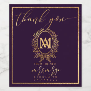PixDezines Faux Guld Monogram+Laurel Wandeans Vinflaska Etikett