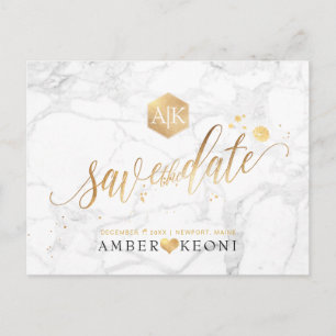 PixDezines Faux Guld/Monogram/Marble/Spara our Dat Vykort