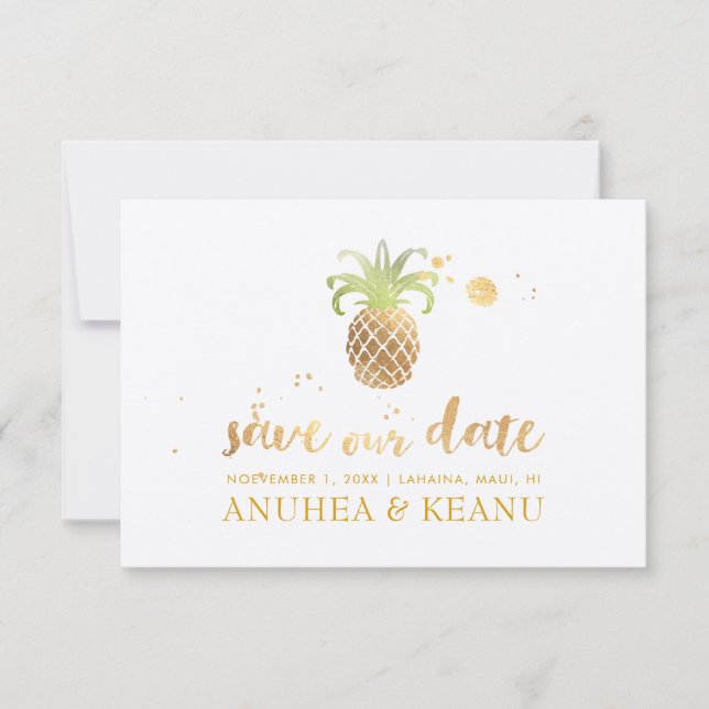PixDezines Faux Guld Pineapple|Brushscript Font Spara Datumet (Framsida)