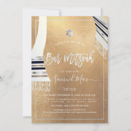 PixDezines Faux Guld+Platinum Talitz Bat mitzvah Inbjudningar