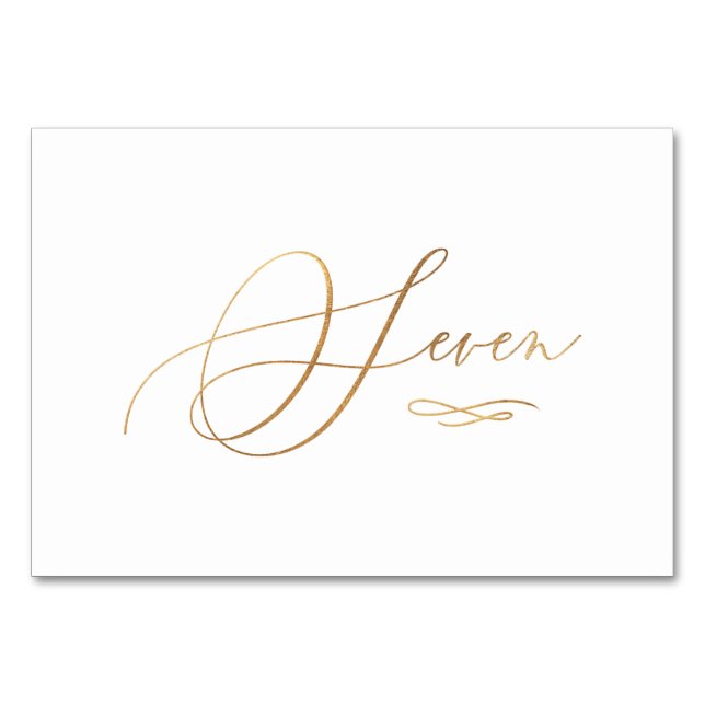 PixDezines Faux Guld Romantic Calligraphy Seven 7 Bordsnummer (Framsidan)