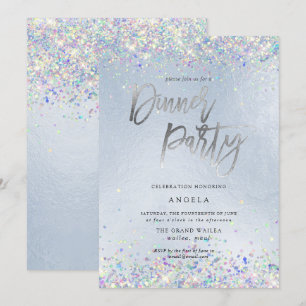 PixDezines Faux Hologram Dusty Blue Dinner Party Inbjudningar