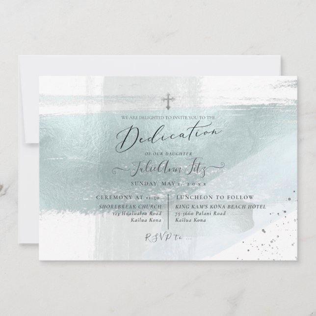 PixDezines Faux Metallic Dusty Blue Dedication Inbjudningar (Framsida)