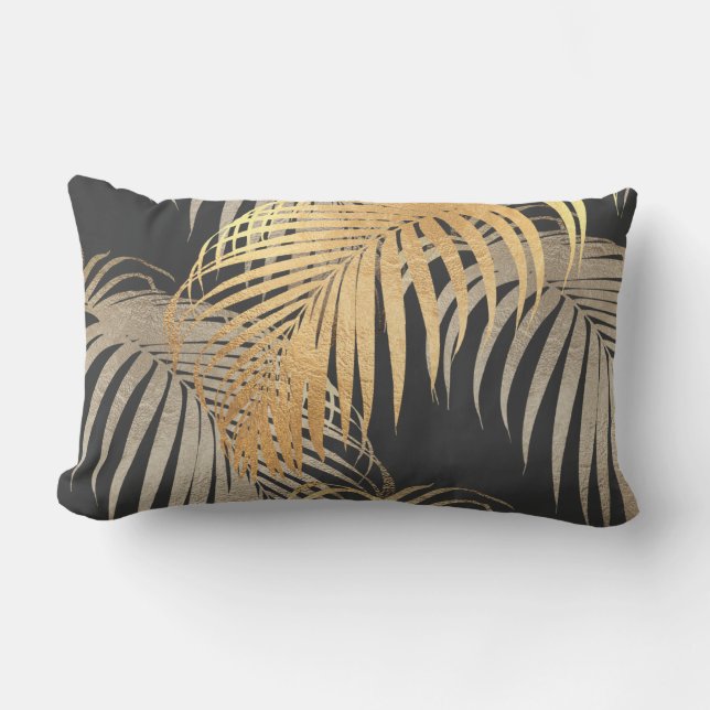 PixDezines FAUX METALLIC HANDFLATAN+MONSTERA Lumbarkudde (Framsida)