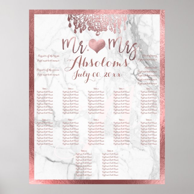 PixDezines Faux Ro Guld Chandelier/Heart/Marble Poster (Framsidan)