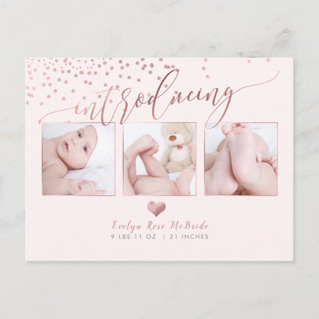 PixDezines Faux Ro Guld Confetti/Birth Announce Meddelande Vykort (Framsida)