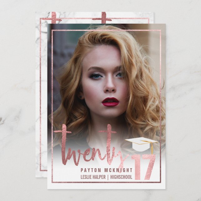 PixDezines Faux Ro Guld/Marble Studenten Inbjudningar (Fram/baksida)